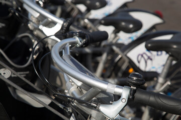 Obraz premium Paid Bicycle Parking in the city.Eco transport in the city.