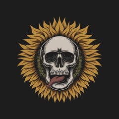 Sunflower skull illustration