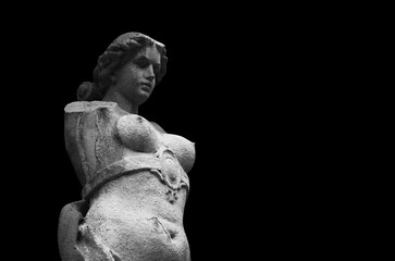 Destroyed ancient statue of Olympic goddess of love and beauty in antique mythology Aphrodite...