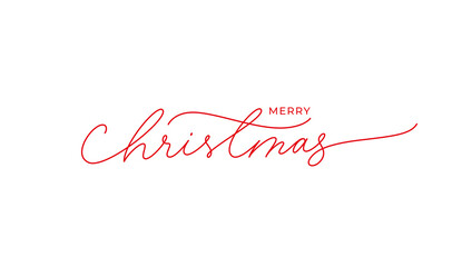 Merry Christmas vector brush pen red lettering. Hand drawn modern line calligraphy isolated on white background.