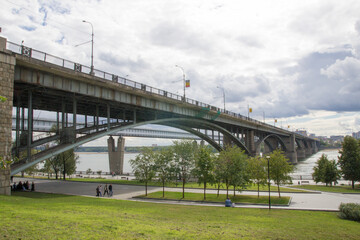 Bridges over the Ob river in Novosibirsk. The world's largest metro bridge and Communal bridge across Ob river in Novosibirsk, Russia