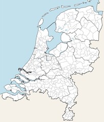 Detailed vector map of Netherlands with borders and district - obrazy, fototapety, plakaty