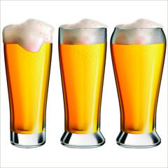 Options for glasses with light beer and foam.
 Oktoberfest holiday.
