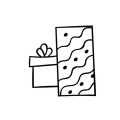 Gift wrapping. Vector illustration in Doodle style. Isolated object on a white background. Design element for winter holidays, birthday, coloring books, greeting cards.