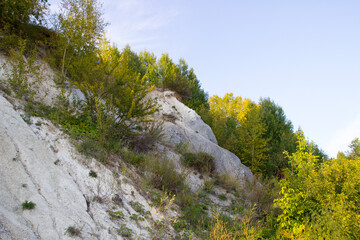 The Nature Of Siberia. Cliffs and mountains with trees. Beautiful rock formations,