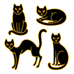 Hand-drawn black cats with yellow outlines