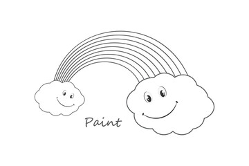 Coloring clouds and rainbow, cartoon. Design of vector outline illustrations.