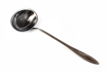 Metallic shiny ladle isolated on white background. Dipper