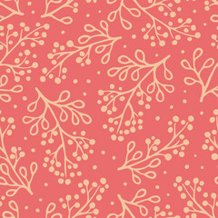 Fototapeta na wymiar Vector seamless pattern with hand drawn branches with berries. Beautiful design for wallpaper, fabric, textile, wrapping paper