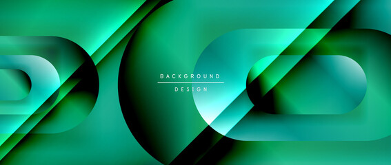 Vector geometric abstract background with lines and modern forms. Fluid gradient with abstract round shapes and shadow and light effects