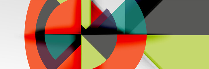 Obraz premium Bright color circles, abstract round shapes and triangles composition with shadow effects. Vector modern geometric design template