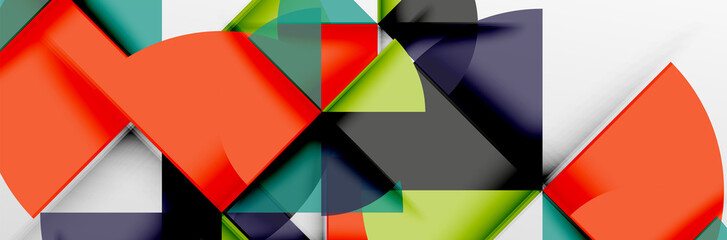 Bright color circles, abstract round shapes and triangles composition with shadow effects. Vector modern geometric design template