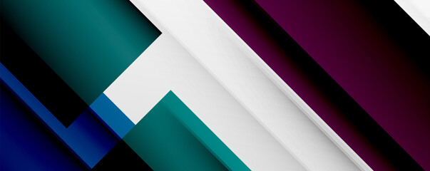 Geometric abstract backgrounds with shadow lines, modern forms, rectangles, squares and fluid gradients. Bright colorful stripes cool backdrops