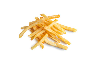 Hot french fries on white background. American unhealthy food