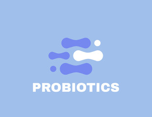 Probiotics bacteria label. Logo design. Healthy nutrition ingredient for therapeutic purposes. Vector illustration