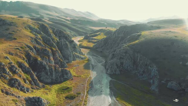 Aerial view of the mountains range Campo Imperatore in Abruzzo, Italy. 4k