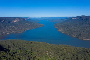 Aerial view of Lake Burragorang in New South Wales in Australia