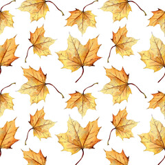 Fototapeta na wymiar Watercolor seamless pattern of autumn leaves