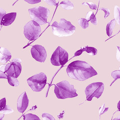 Watercolor seamless pattern of twigs with leaves.