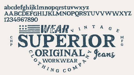 Craft retro vintage typeface design. Youth fashion type. Textured alphabet.