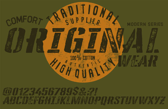 Craft retro vintage typeface design. Youth fashion type. Textured alphabet.