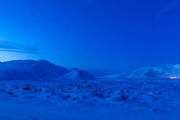 Pre-dawn mountain landscape in Iceland. Unusual light.