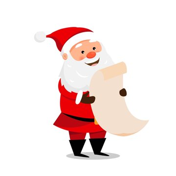 Cute santa claus character reading letter. Vector illustration for christmas greeting cards design