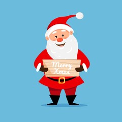 Cute santa claus character with merry christmas banner. Vector illustration for christmas greeting cards design