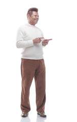 in full growth. adult successful man showing thumbs up