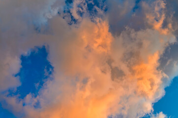 Blue sky with orange colors at sunset