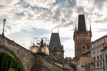 Fototapeta na wymiar Landscape of the roofs of the old town Prague. The architecture of old Europe