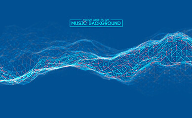 Blue background design. Colourful music background design. Abstract sound wave music equalizer. Particle background audio abstract. EPS 10.