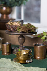 Unusual semi-antique decor items with live plants.