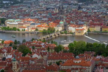 Fototapeta na wymiar View of the Vltava river and Karluv most in Prague