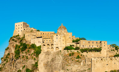 Italy, Campania, Ischia - 18 August 2019 - The magnificent Aragonese castle of Ischia