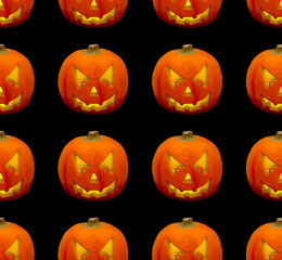 Seamless pumpkin jack o' lantern pattern, halloween background