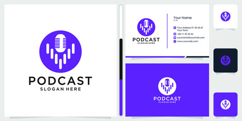 Fototapeta na wymiar podcast logo design and business card Vector Premium