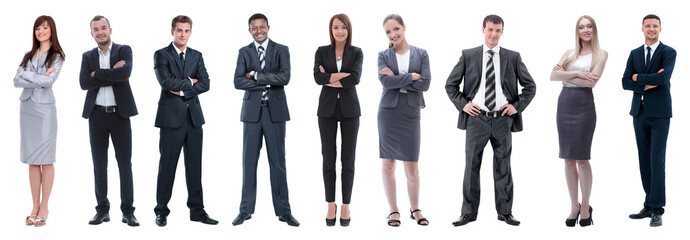 Portrait of friendly business team standing