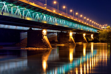 Two-level Gdanski bridge with illumination at night time