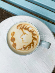 cup of coffee. Flat lay top-down