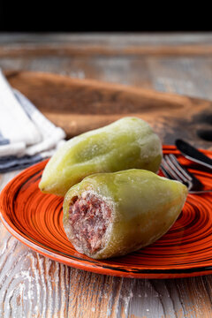 Green Stuffed Bell Peppers On An Oriental Plate