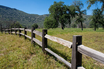 Fototapeta na wymiar Wood fence trailing off over hill