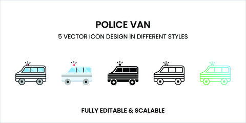 Police Van vector icon in colored outline, flat, glyph, line, and gradient