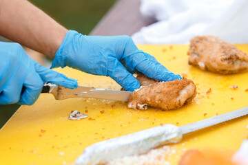 Cooking by an outdoor chef