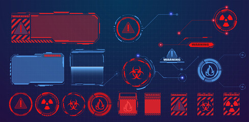 Obraz premium Callouts titles isolated background. Set of technology pattern for modern banners of lower third, presentation. Futuristic Danger and warning, countdown icons. Interface elements HUD, UI, GUI. Vector