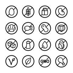 Allergens and diets icon set