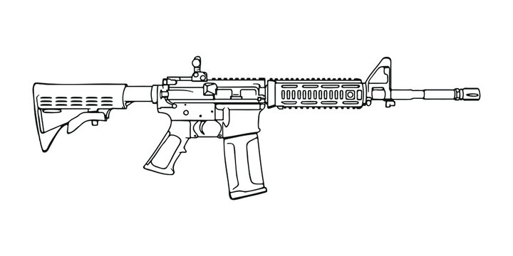 American M4 assault rifle. Vector Outline Illustration