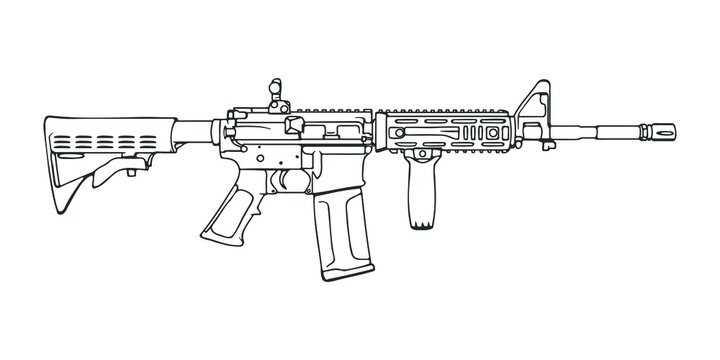 American M4 assault rifle with vertical forward grip
. Vector Outline Illustration