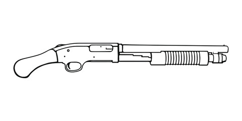Short barrel shotgun. Vector Outline Illustration - obrazy, fototapety, plakaty