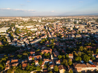 Aerial view of The old town of city of Plovdiv, Bulgaria